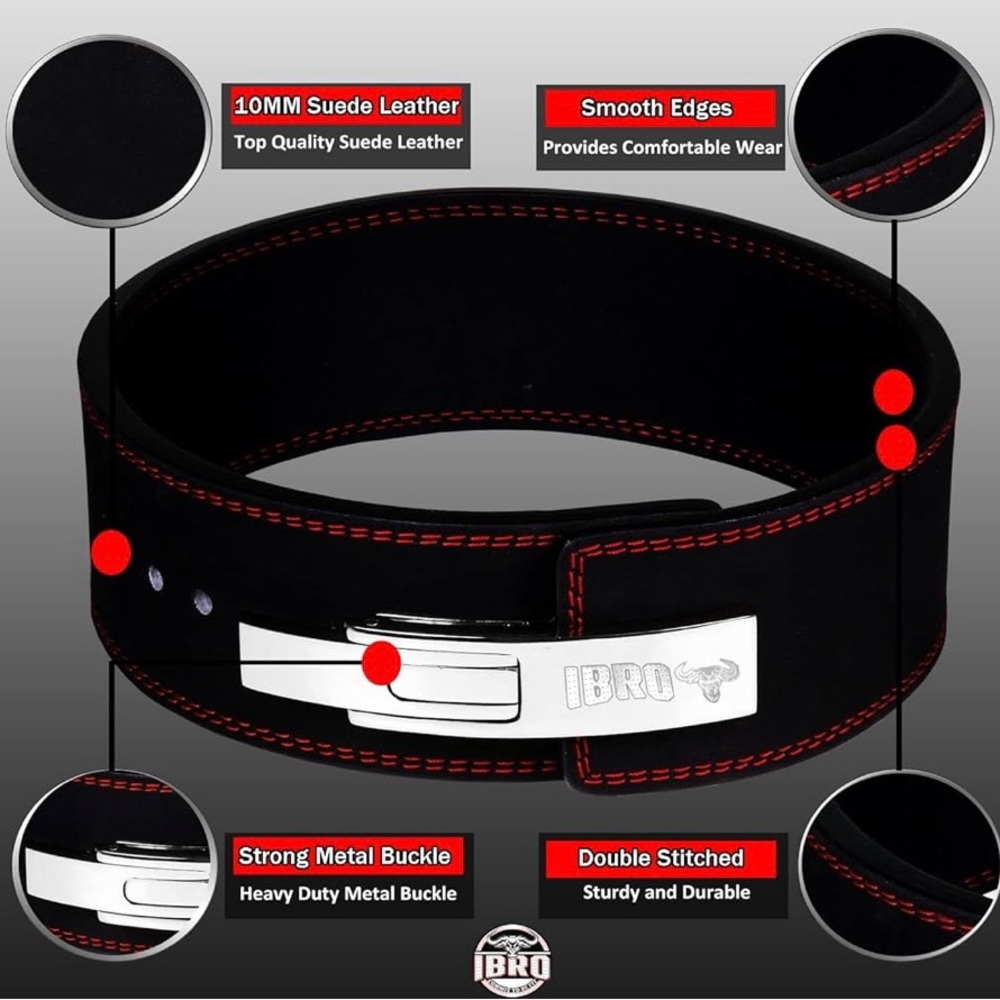 Black and Red Suede Leather Belt with Metal Buckle
